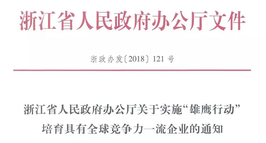 开山集团列入浙江首批“雄鹰企业"培育计划